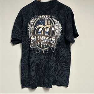 2017 Sturgis T Shirt 77 Anniversary South Dakota Black Hills Double Sided XL Tee